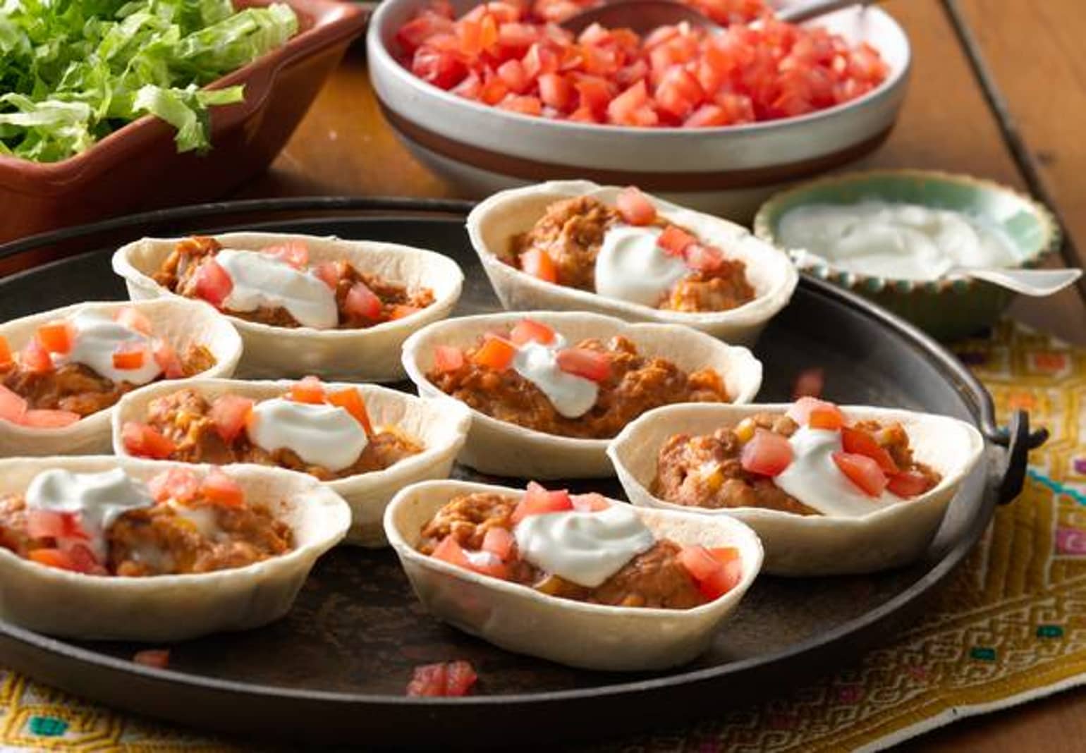 Mini Cheesy Refried Beans Bowls